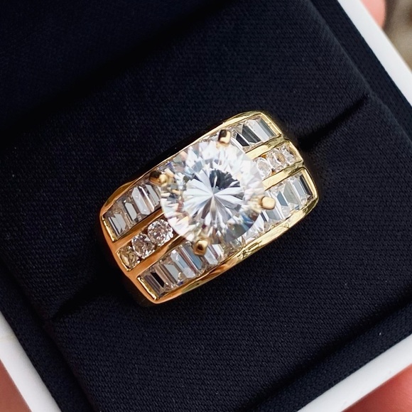 PAJ 925 Sterling Silver w. Gold Vermeil Round Baguette & Pave CZ Ring Size 9.5 - Picture 3 of 8